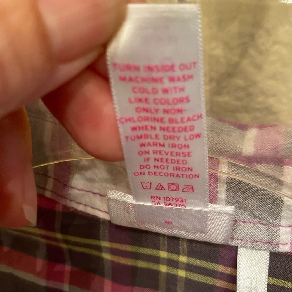 JUSTICE Girls Pink Plaid Embellished Collar Top Size 16